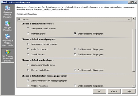 Set Program and Access Defaults