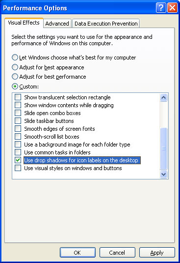 Speed up Windows XP by disabling visual effects